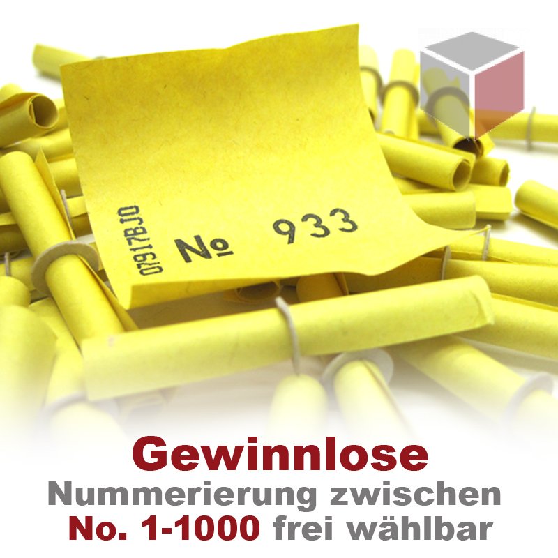 Röllchenlose gelb, Farbenlotterie, 50 Gewinnlose, mögliche