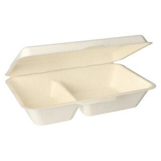 500 Menüboxen, Zuckerrohr "pure" 2-geteilt 6,5 cm x 24 cm x 15,5 cm weiss