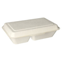 500 Menüboxen, Zuckerrohr "pure" 2-geteilt 6,5 cm x 24 cm x 15,5 cm weiss