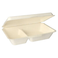 500 Menüboxen, Zuckerrohr "pure" 2-geteilt 6,5 cm x 24 cm x 15,5 cm