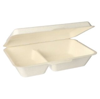 100 Menüboxen, Zuckerrohr "pure" 2-geteilt 6,5 cm x 24 cm x 15,5 cm weiss