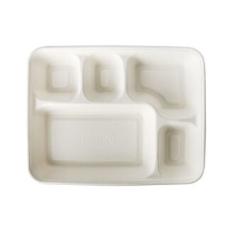 125 Menü-Trays, Zuckerrohr "pure" 5-geteilt 3,7 cm x 22 cm x 28,2 cm weiss