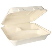 125 Menüboxen, Zuckerrohr "pure" 3-geteilt 8 cm x 24 cm x 24 cm weiss