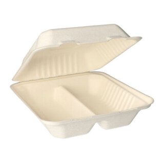 125 Menüboxen, Zuckerrohr "pure" 2-geteilt 7,7 cm x 20 cm x 22 cm weiss