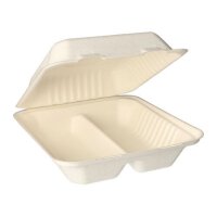 125 Menüboxen, Zuckerrohr "pure" 2-geteilt 7,7 cm x 20 cm x 22 cm weiss