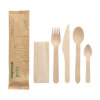 500 Bestecksets Holz "pure" : Messer, Gabel, Löffel, Kaffeelöffel, Serviette in Papierbeutel