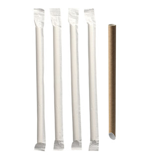 1200 Bubble Tea Halme Papier "pure" Ø 12 mm · 20 cm braun einzeln gehüllt, einseitig spitz