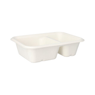 300 Schalen, Zuckerrohr "pure" 2-geteilt 5,6 cm x 15,3 cm x 20,3 cm weiss