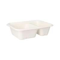 300 Schalen, Zuckerrohr "pure" 2-geteilt 5,6 cm x 15,3 cm x 20,3 cm weiss