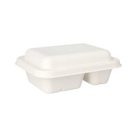 300 Schalen, Zuckerrohr "pure" 2-geteilt 5,6 cm x 15,3 cm x 20,3 cm weiss