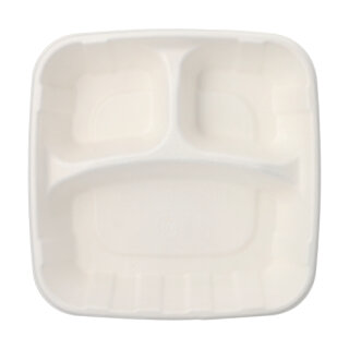 100 Teller Zuckerrohr "pure" 3-geteilt 5 cm x 22,8 cm x 22,8 cm