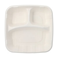100 Teller Zuckerrohr "pure" 3-geteilt 5 cm x 22,8 cm x 22,8 cm