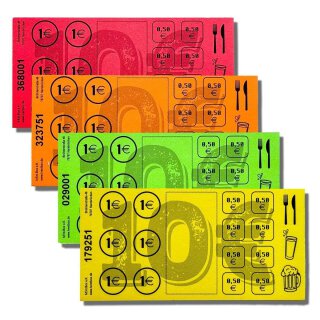 10 € VERZEHRKARTEN Blöcke, 50 Blatt, 4 Farben