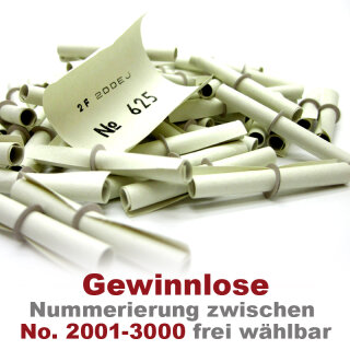 Röllchenlose weiß, 50 Gewinnlose, mögliche Nummerierung 2001 - 3000