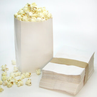 Popcorntüten, weiß, 50 Stück Blockbodenbeutel, 1,0 l (10,5 x 6 x 17 cm)