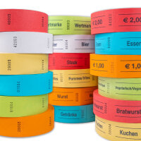 Wertmarken Biermarken Essensmarken Getränkemarken Pfandmarken auf der Rolle, 1000 Abrisse Kuchen orange
