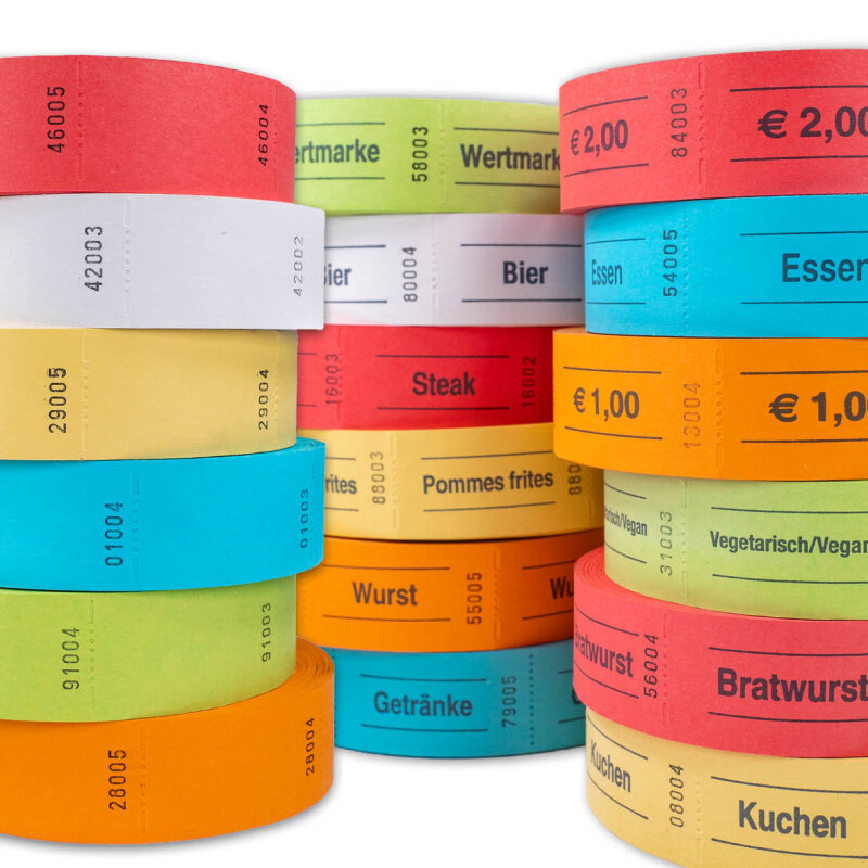 Wertmarken Gettoni/Buoni Da 1 Euro - Rotoli Da 5x1000 Pezzi - Colori Assortiti (come Da Foto)