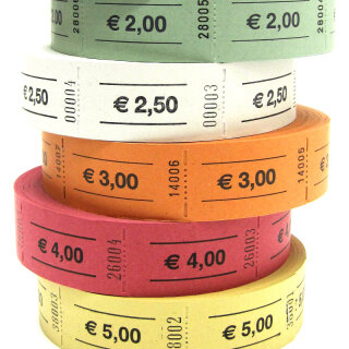 Wertmarken / Bons mit EUR - Beträgen auf der Rolle, 1000 Abrisse € 2,50 weiß