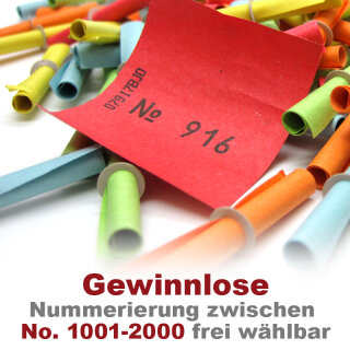 Röllchenlose bunt, 50 Gewinnlose, mögliche Nummerierung 1001 - 2000 Paket 1001 - 1300 (6 Pack mit je 50 Stk.)