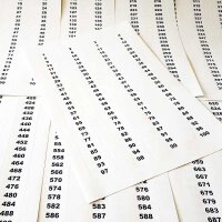 Röllchenlose bunt, Gewinnlose 1 - 100, optional mit Nieten & Aufklebenummern