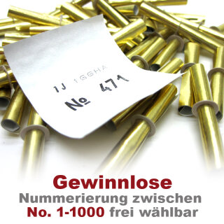 Röllchenlose goldfarben, 50 nummerierte Gewinnlose, mögliche Nummerierung zwischen 1 - 1000