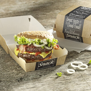 500 Burgerboxen, Pappe pure 7,5 cm x 10 cm x 10 cm Good Food klein