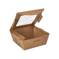 480 Feinkostboxen Pappe "pure" eckig 350 ml 4,5 cm x 9 cm x 9 cm braun "100% Fair"
