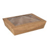 160 Feinkostboxen, Pappe mit Sichtfenster aus PLA "pure" eckig 1000 ml 4,5 cm x 18 cm x 13,5 cm braun "100% Fair"