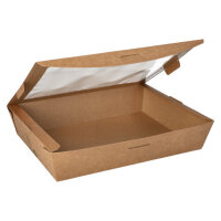 120 Feinkostboxen Pappe "pure" eckig 1500 ml 4,5 cm x 21 cm x 16 cm braun "100% Fair"
