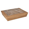 120 Feinkostboxen, Pappe mit Sichtfenster aus PLA "pure" eckig 1500 ml 4,5 cm x 21 cm x 16 cm braun "100% Fair"