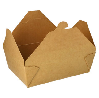 150 Lunchboxen, Pappe pure 2000 ml 6,5 cm x 14 cm x 19,7 cm braun