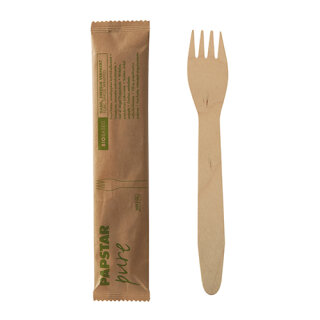 500 Gabeln, Holz "pure" 15,5 cm einzeln verpackt in Papierbeutel