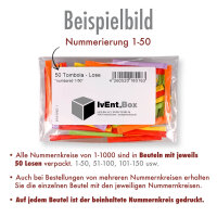 Regenbogenlose bunt, 50 Gewinnlose, mögliche Nummerierung 1 - 1000 1 - 50