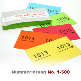 Doppelnummern / Garderobennummern 1 - 500 gelb