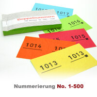 Doppelnummern / Garderobennummern 1 - 500 rot