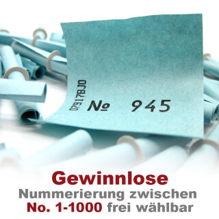 Röllchenlose blau, Farbenlotterie, 50 Gewinnlose, mögliche Nummerierung 1 - 1000 1 - 50