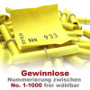 Röllchenlose gelb, Farbenlotterie, 50 Gewinnlose, mögliche Nummerierung 1 - 1000 101 - 150