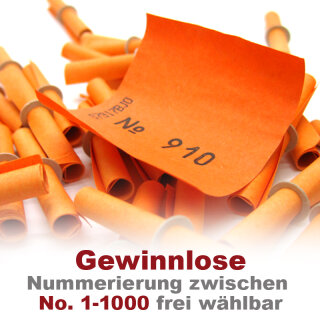 Röllchenlose orange, Farbenlotterie, 50 Gewinnlose, mögliche Nummerierung 1 - 1000 201 - 250