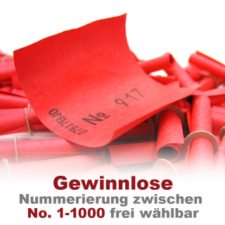 Röllchenlose rot, Farbenlotterie, 50 Gewinnlose, mögliche Nummerierung 1 - 1000 51 - 100