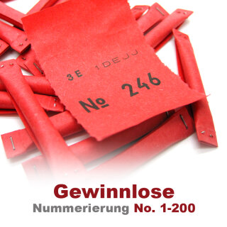 Sicherheitslose rot, Gewinnlose 1 - 200, optional mit Nieten & Aufklebenummern