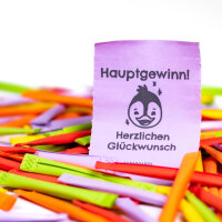 Regenbogenlose bunt, Text "Hauptgewinn! Herzlichen...