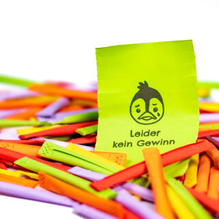 bunte Regenbogenlose - 1000 Nieten mit dem Text "Leider kein Gewinn"