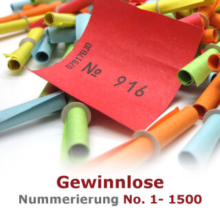 Röllchenlose bunt, Gewinnlose 1 - 1500, optional mit Nieten & Aufklebenummern | Aufklebenummern 1 - 1500 | 3000 Nieten